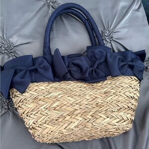 Capelli of New York Woven Tote with Navy Bows